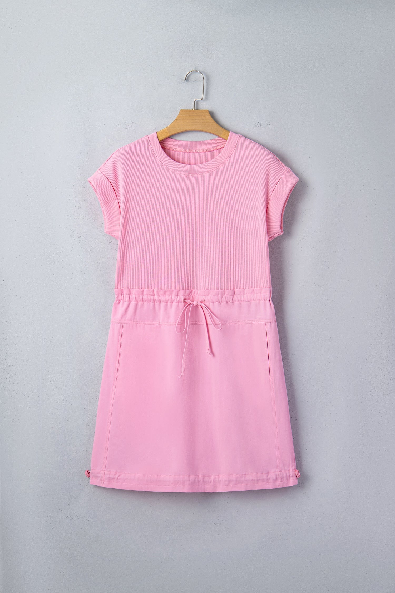 Knit Patchwork Drawstring Mini Dress - Fortunate Lemon Shop
