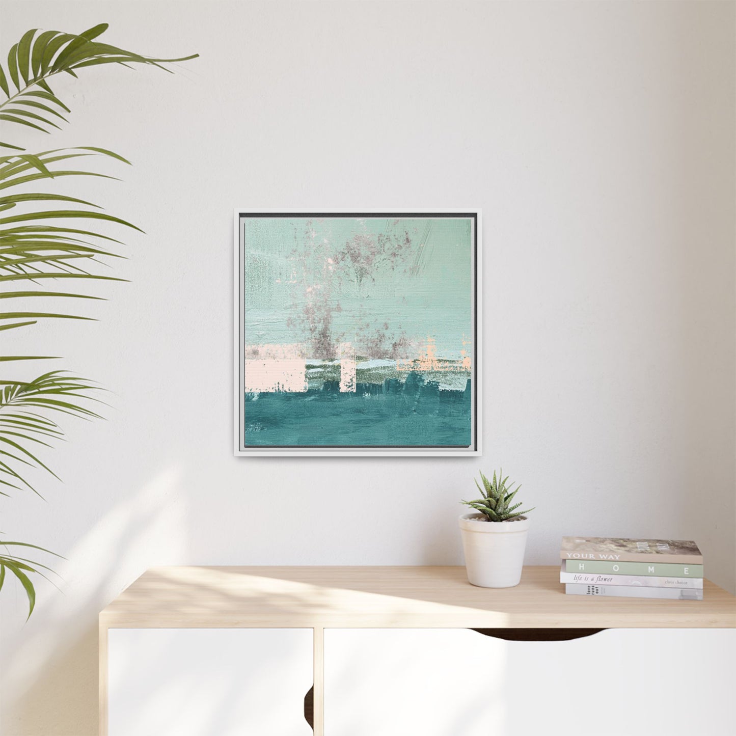 Abstract Seafoam Horizon Matte Canvas Framed Wall Art
