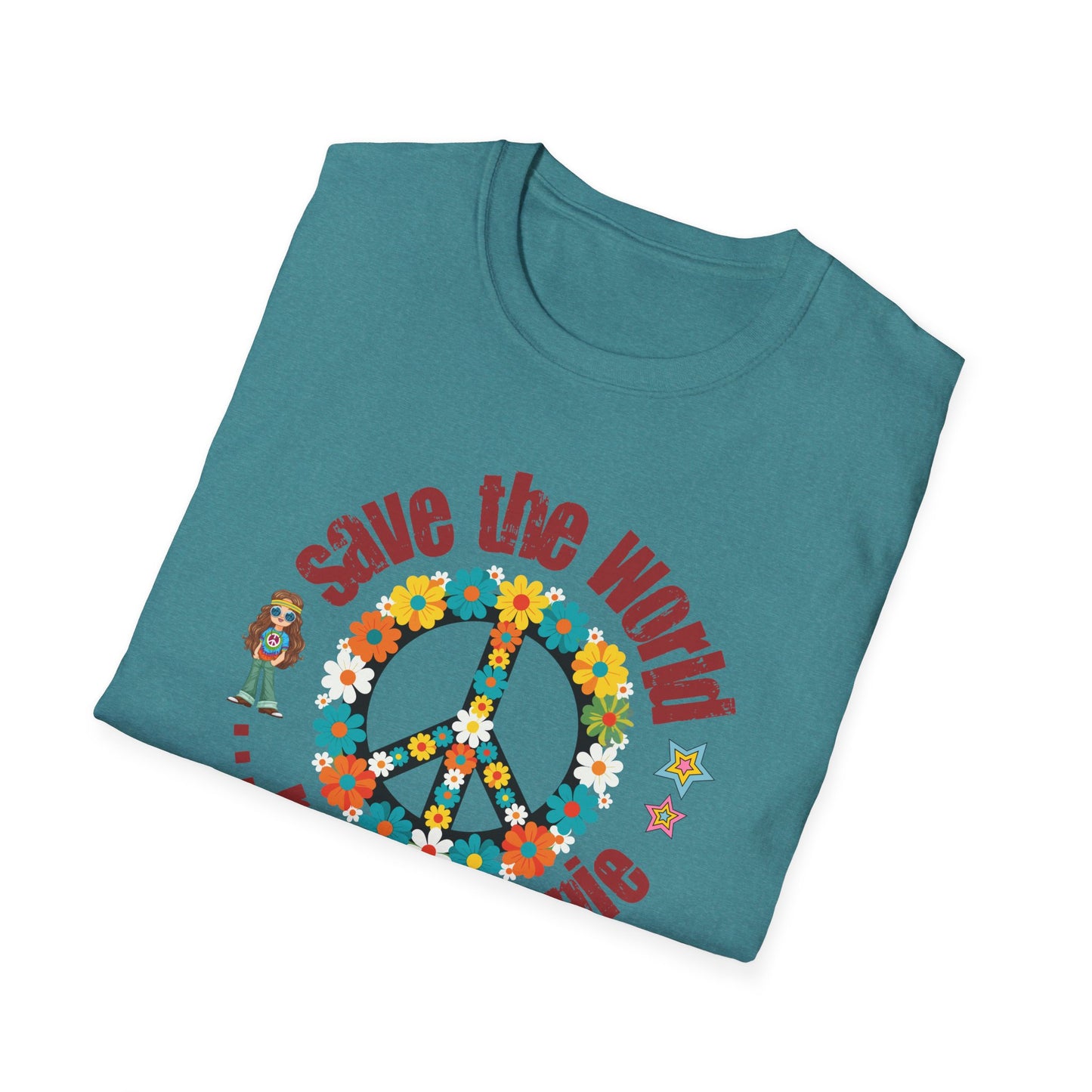 Vintage T-Shirt – "Save the World, Raise a Hippie" Peace Sign Floral Design - Fortunate Lemon Shop