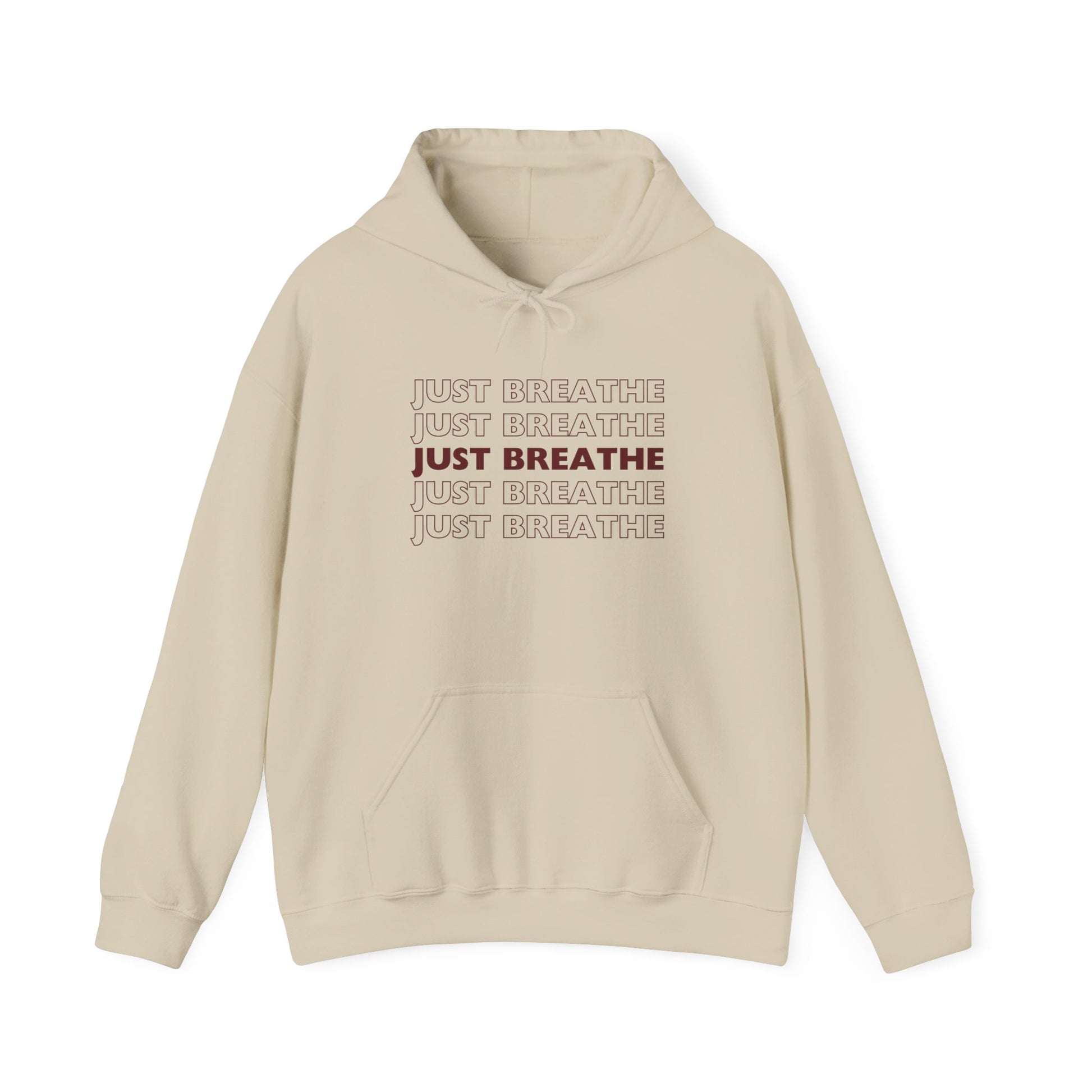 Just Breathe Hoodie – Minimal Motivational Pullover with ‘Just Breathe’ Text & Script Back Logo - Fortunate Lemon Shop