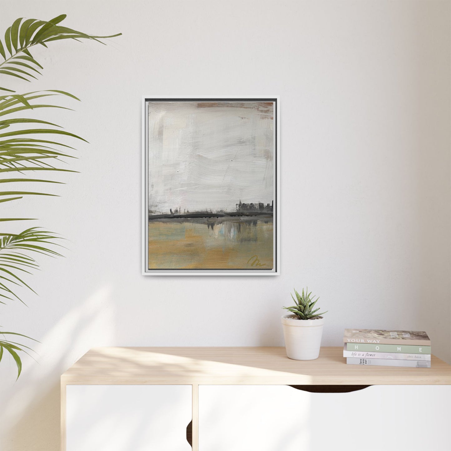 Urban Reflection Landscape Canvas Art – Neutral Coastal Horizon - Fortunate Lemon Shop