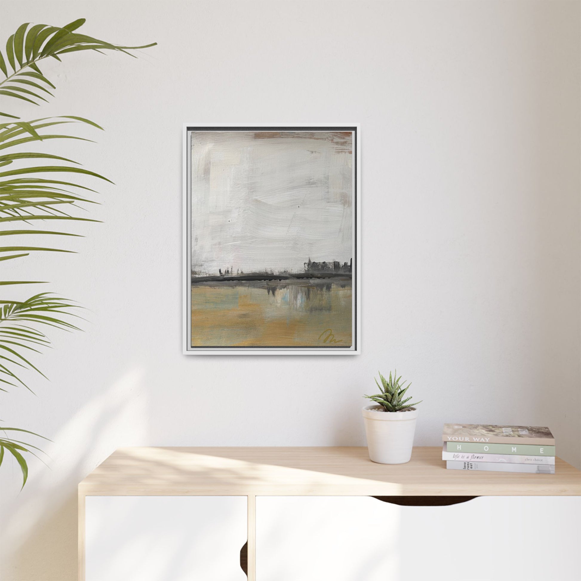 Urban Reflection Landscape Canvas Art – Neutral Coastal Horizon - Fortunate Lemon Shop