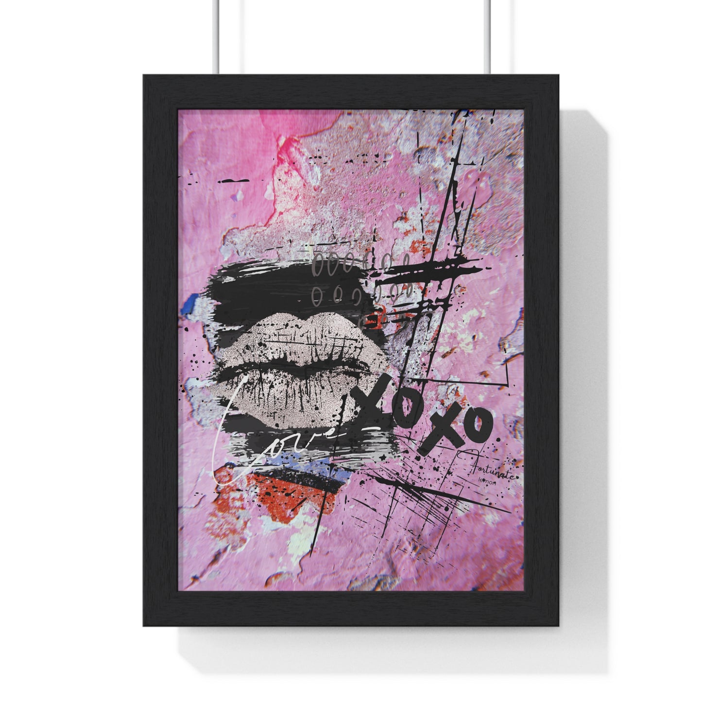 XOXO Lip Print Framed Poster — Pink Abstract Pop Art Wall Decor - Fortunate Lemon Shop