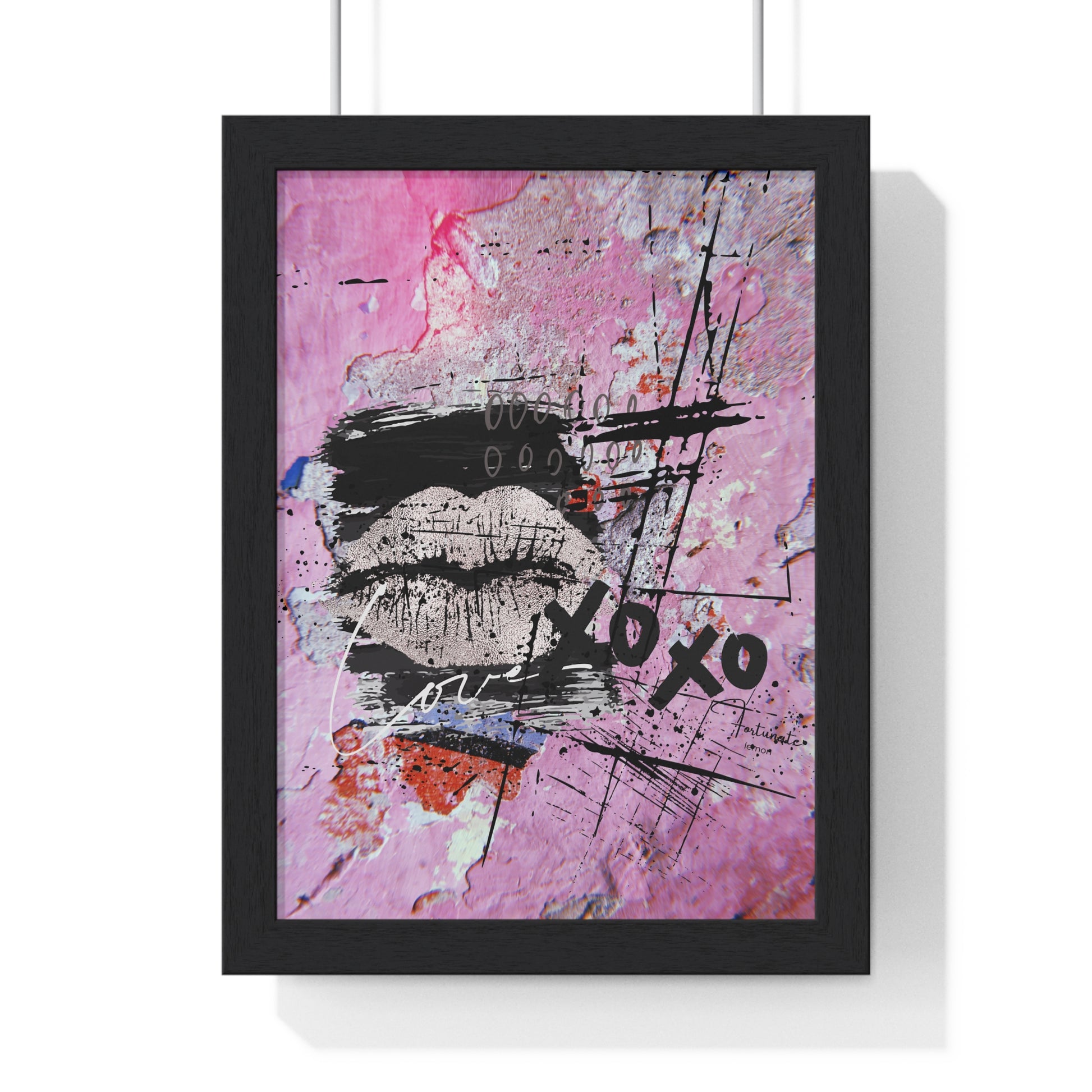 XOXO Lip Print Framed Poster — Pink Abstract Pop Art Wall Decor - Fortunate Lemon Shop