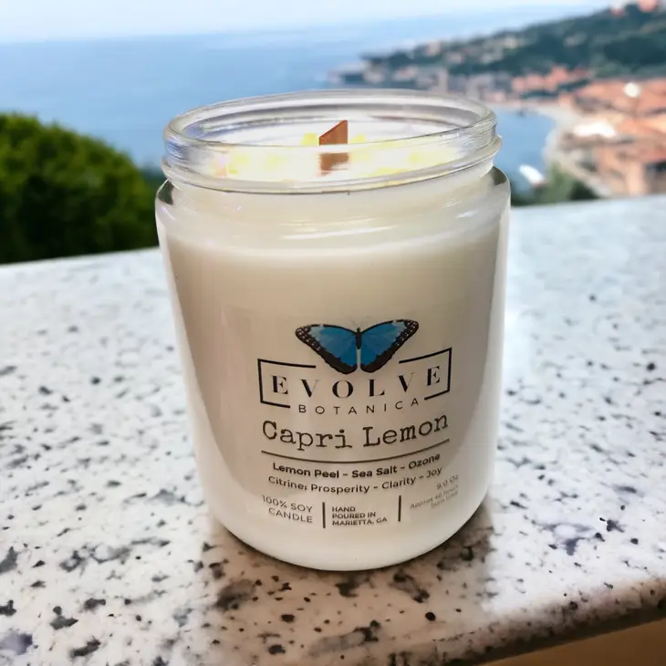 Wood Wick Gemstone Soy Candle - Capri Lemon (Citrine) - Fortunate Lemon Shop