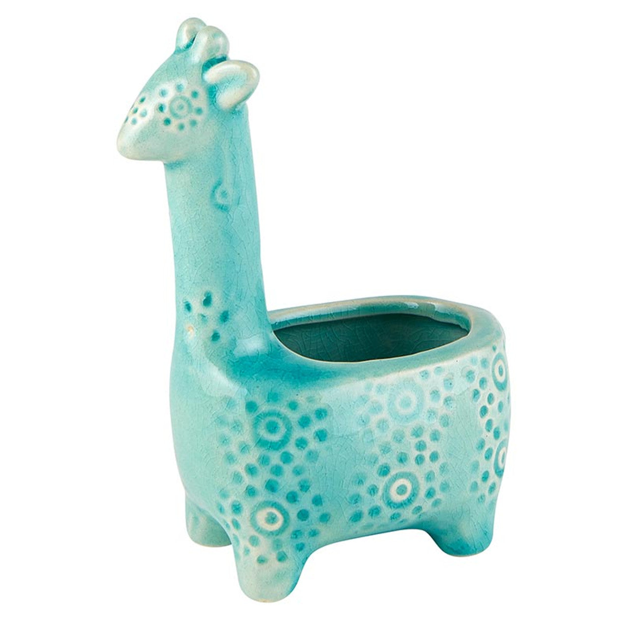 Lake Blue Giraffe Planter | Small Ceramic Succulents Pot | 6" Tall