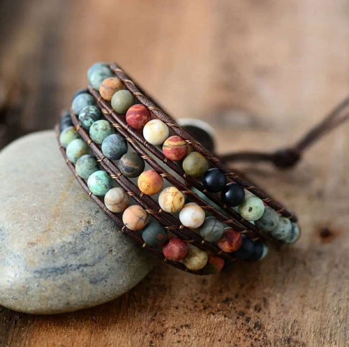 Affection Bracelet-Natural Semi Precious Stone Leather Bracelet One Size Brown