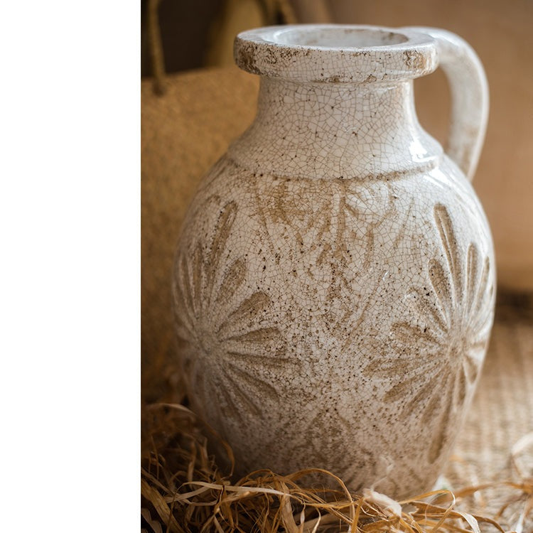 Carved Floral Vase in White - Fortunate Lemon Shop