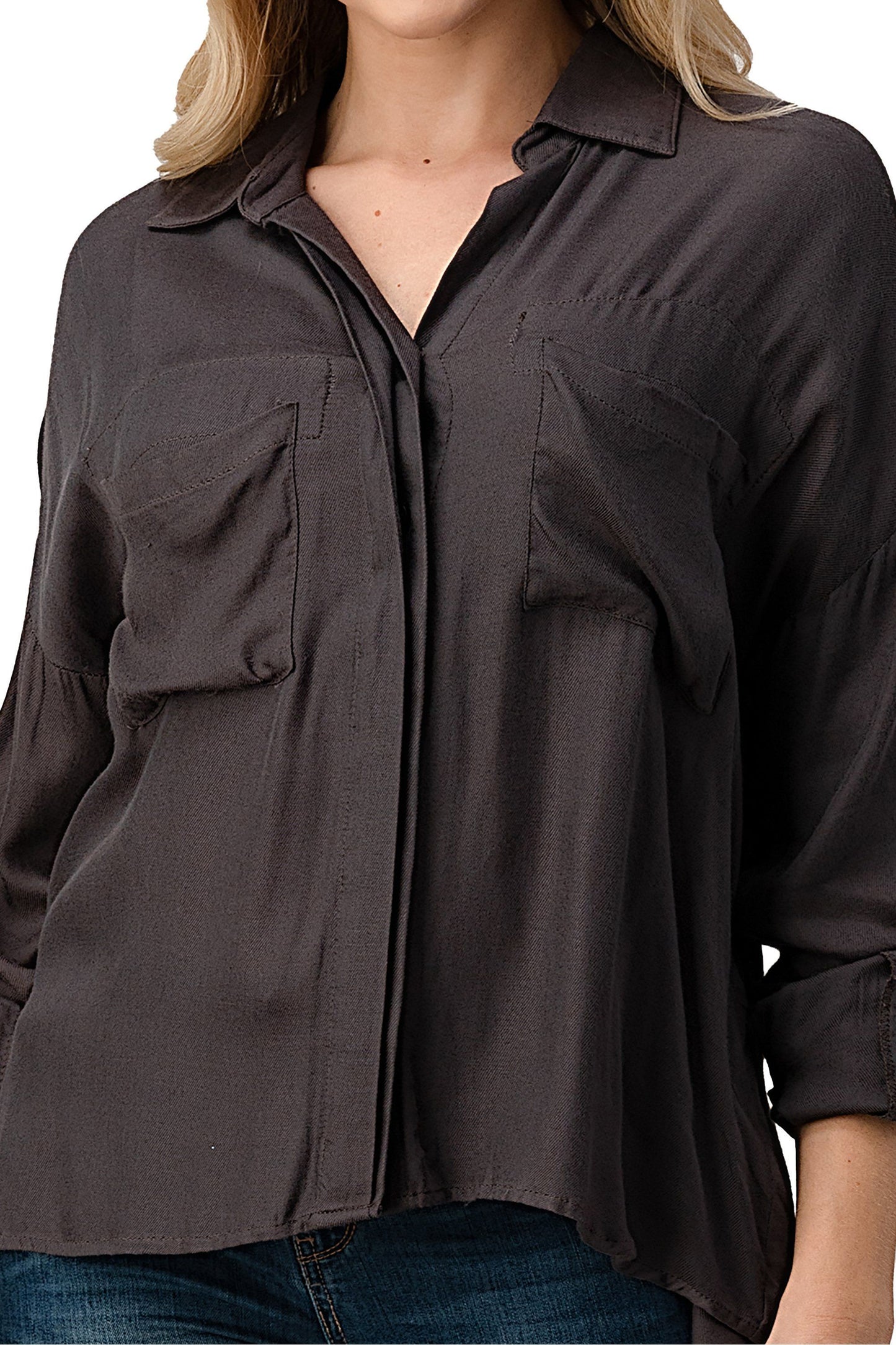 Charcoal Rayon Long Sleeves Shirt - Fortunate Lemon Shop