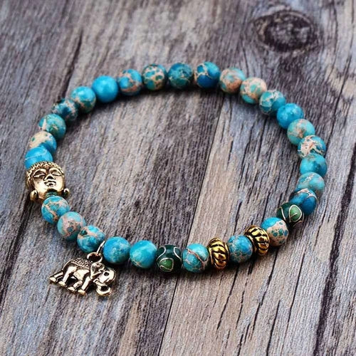 Elephant & Buddha Meditation Charm Bracelet Turquoise