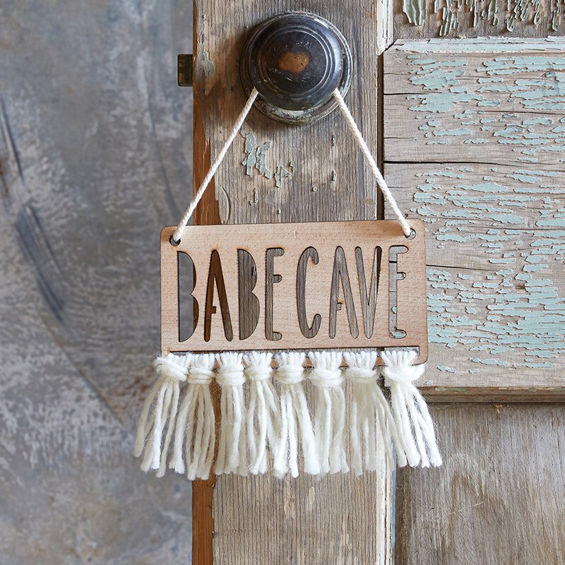 Babe Cave Wood Door Sign | Natural Beech Wood Room Decor - Fortunate Lemon Shop