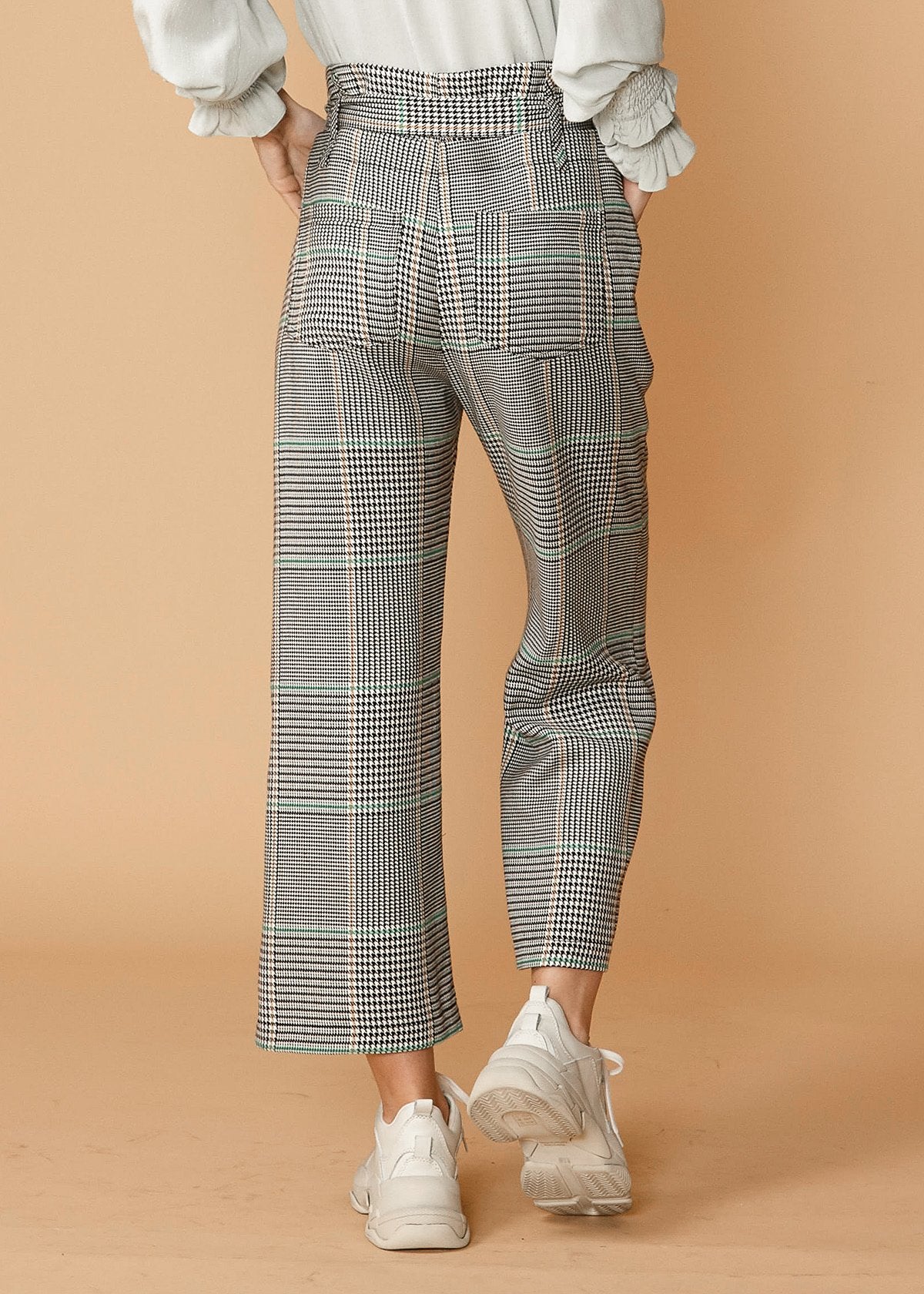 Tailored Plaid Tie‑Waist Cropped Pants - Fortunate Lemon Shop