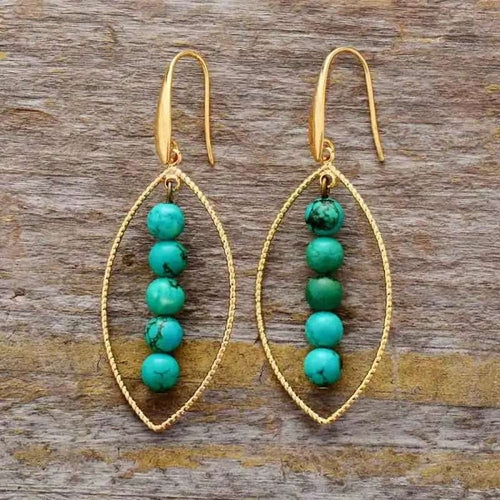 Gold Leaf Turquoise Dangle Earrings Gold