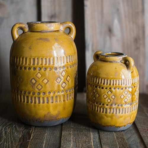 Mustard Yellow Glazed Ceramic Vase - Fortunate Lemon Shop