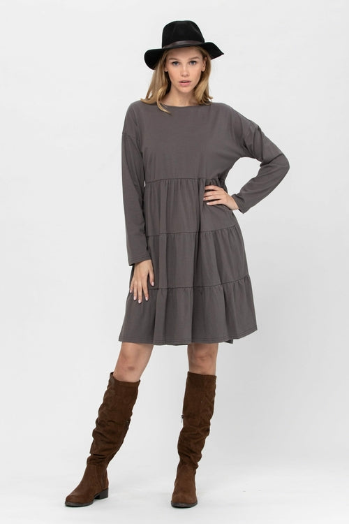 Long Sleeve 3 Tiered Mini Dress - Fortunate Lemon Shop