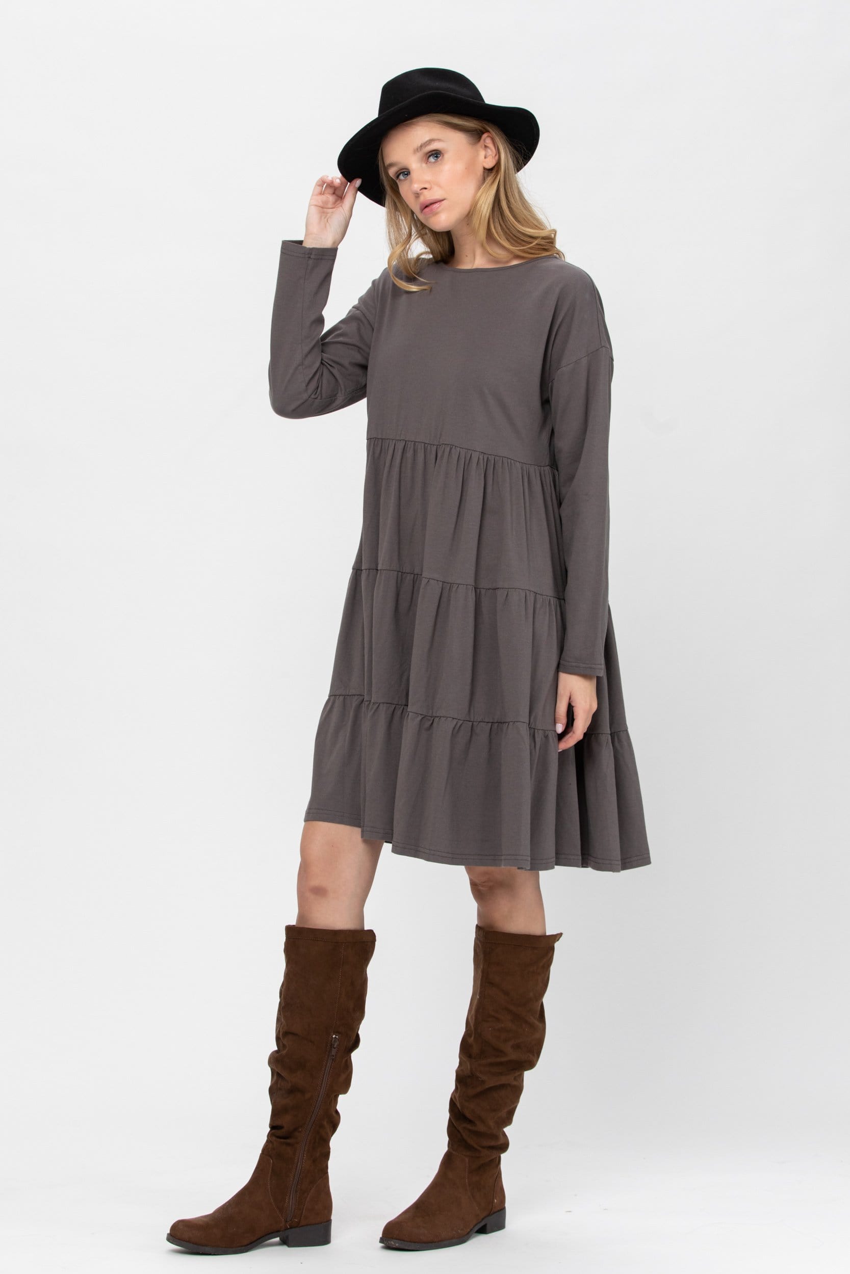 Long Sleeve 3 Tiered Mini Dress - Fortunate Lemon Shop