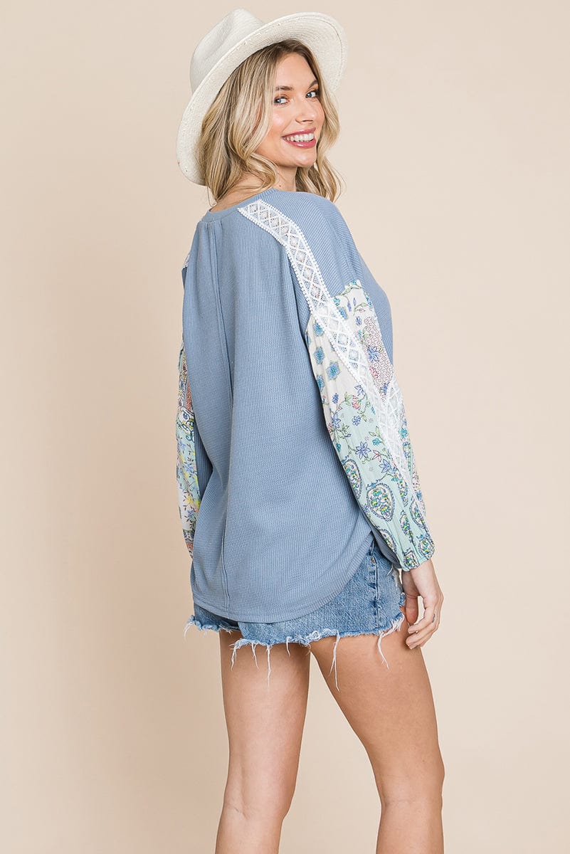 Blossom Sleeve Waffle Pullover - Fortunate Lemon Shop