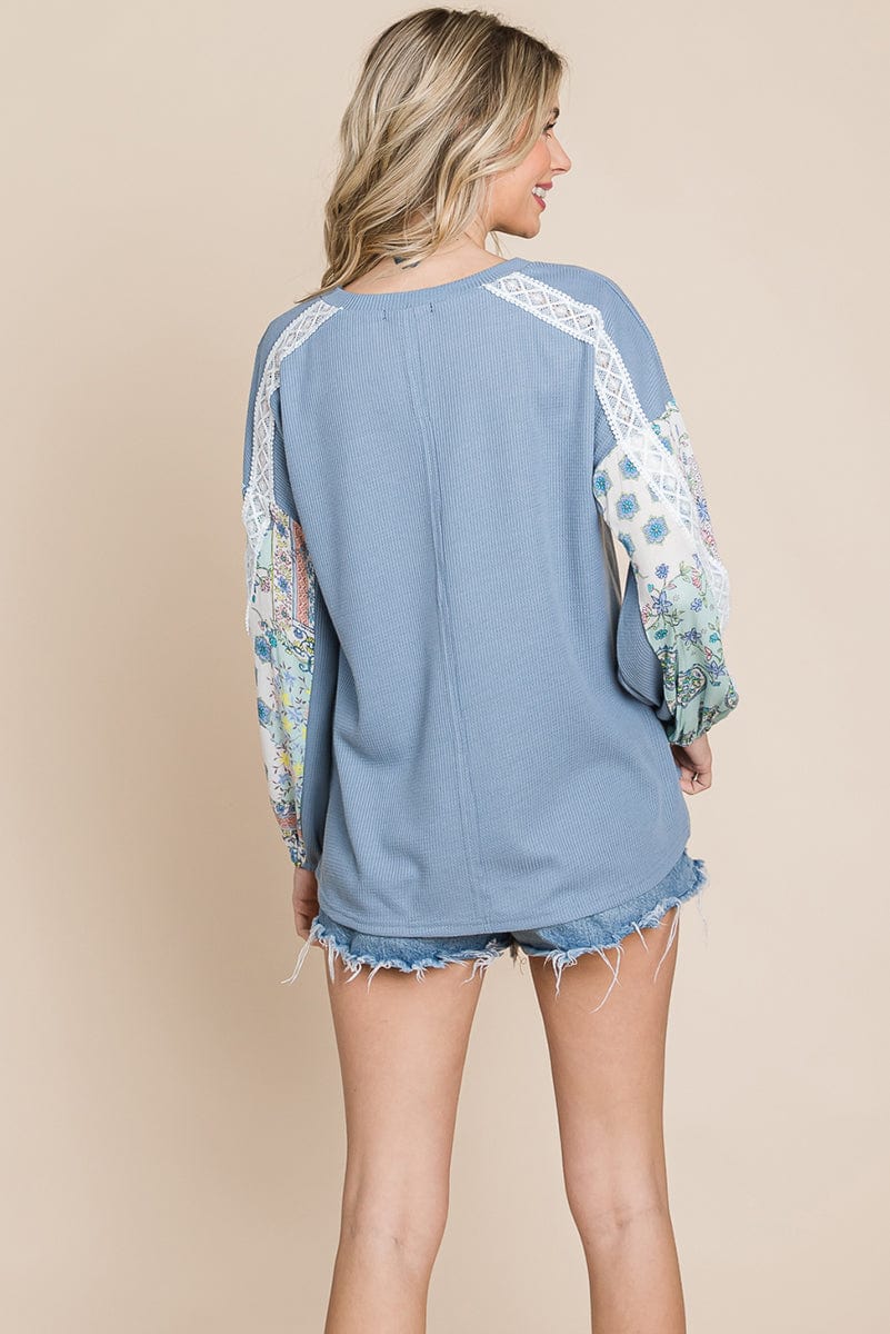 Blossom Sleeve Waffle Pullover - Fortunate Lemon Shop