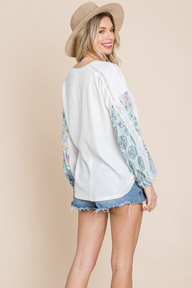 Blossom Sleeve Waffle Pullover - Fortunate Lemon Shop