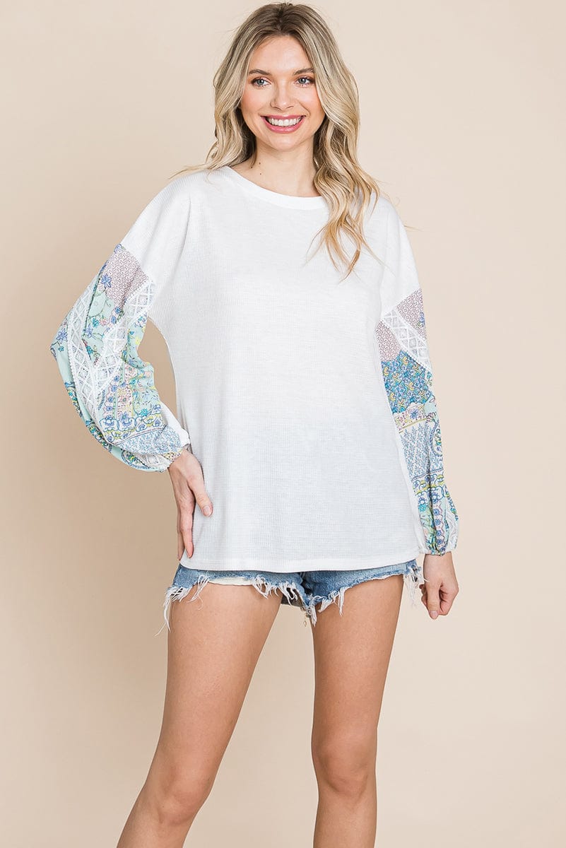 Blossom Sleeve Waffle Pullover - Fortunate Lemon Shop