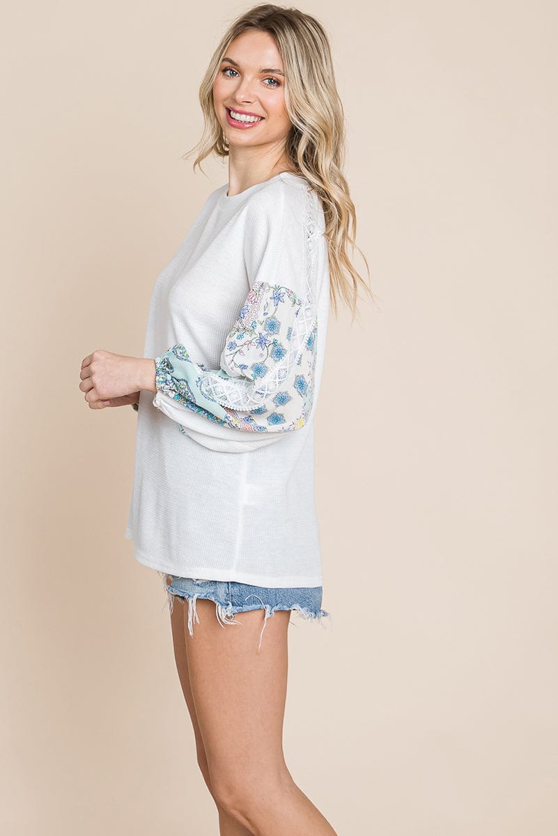 Blossom Sleeve Waffle Pullover - Fortunate Lemon Shop