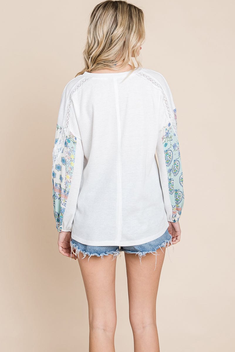 Blossom Sleeve Waffle Pullover - Fortunate Lemon Shop