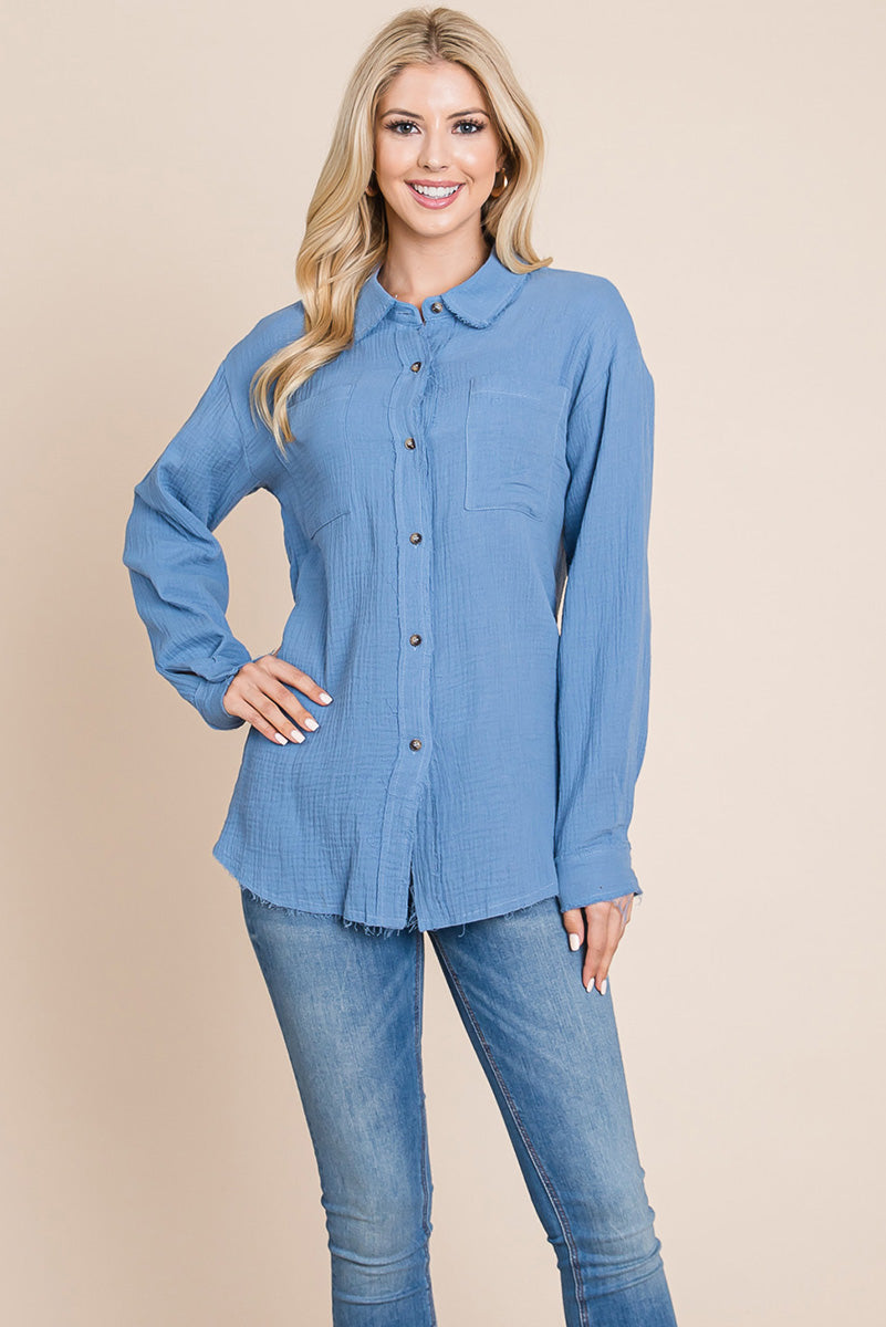 Textured Cotton Gauze Blouse - Fortunate Lemon Shop