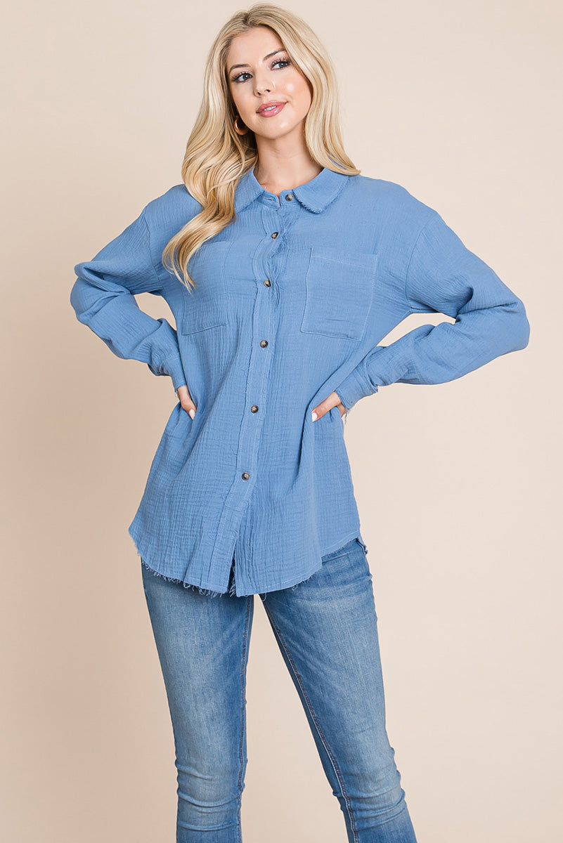 Textured Cotton Gauze Blouse - Fortunate Lemon Shop