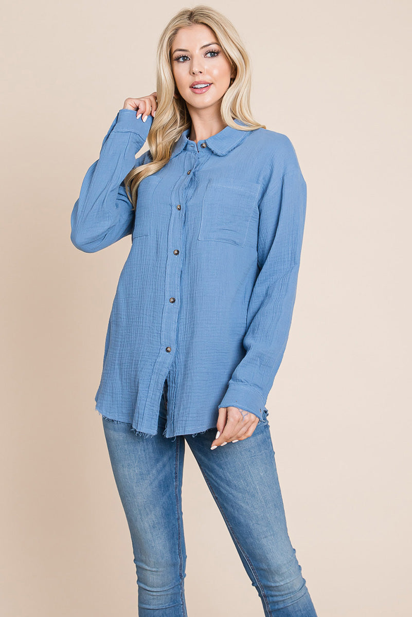 Textured Cotton Gauze Blouse - Fortunate Lemon Shop