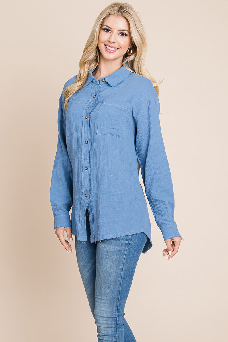 Textured Cotton Gauze Blouse - Fortunate Lemon Shop