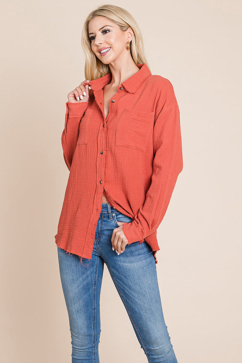 Textured Cotton Gauze Blouse - Fortunate Lemon Shop