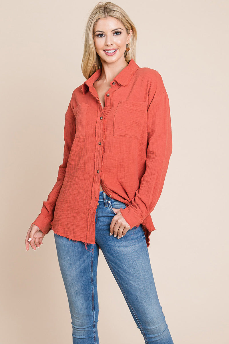 Textured Cotton Gauze Blouse - Fortunate Lemon Shop