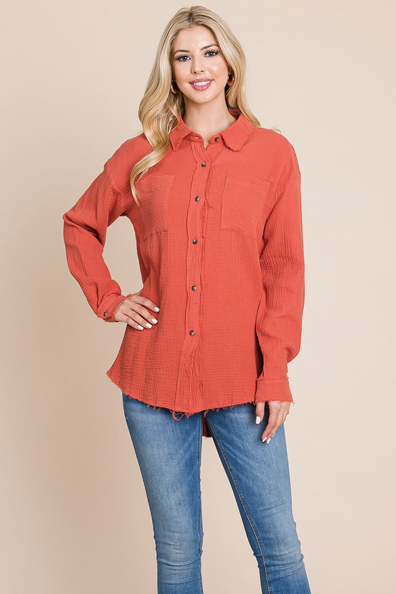 Textured Cotton Gauze Blouse - Fortunate Lemon Shop