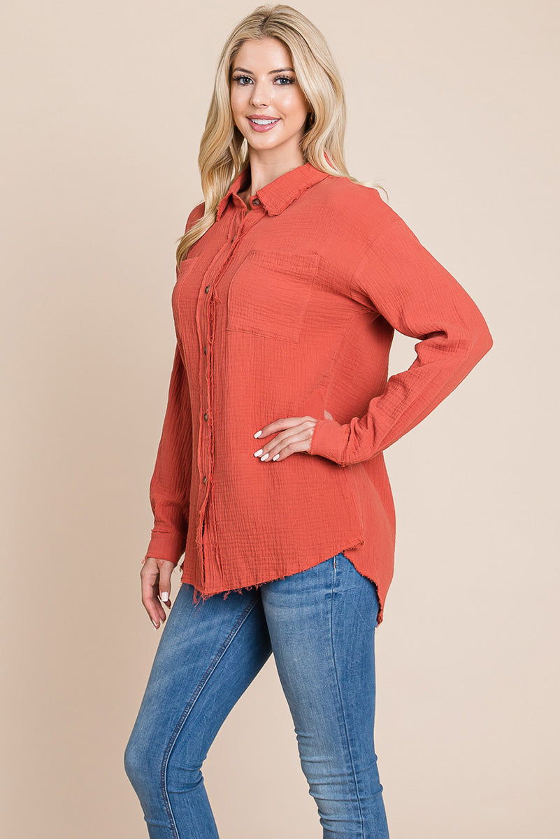 Textured Cotton Gauze Blouse - Fortunate Lemon Shop