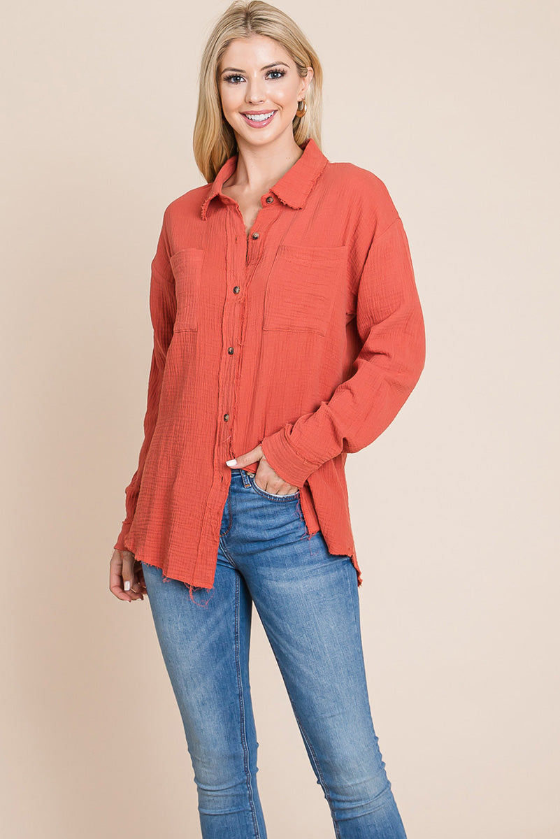 Textured Cotton Gauze Blouse - Fortunate Lemon Shop