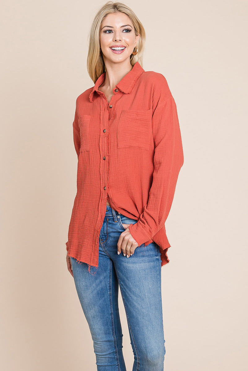 Textured Cotton Gauze Blouse - Fortunate Lemon Shop