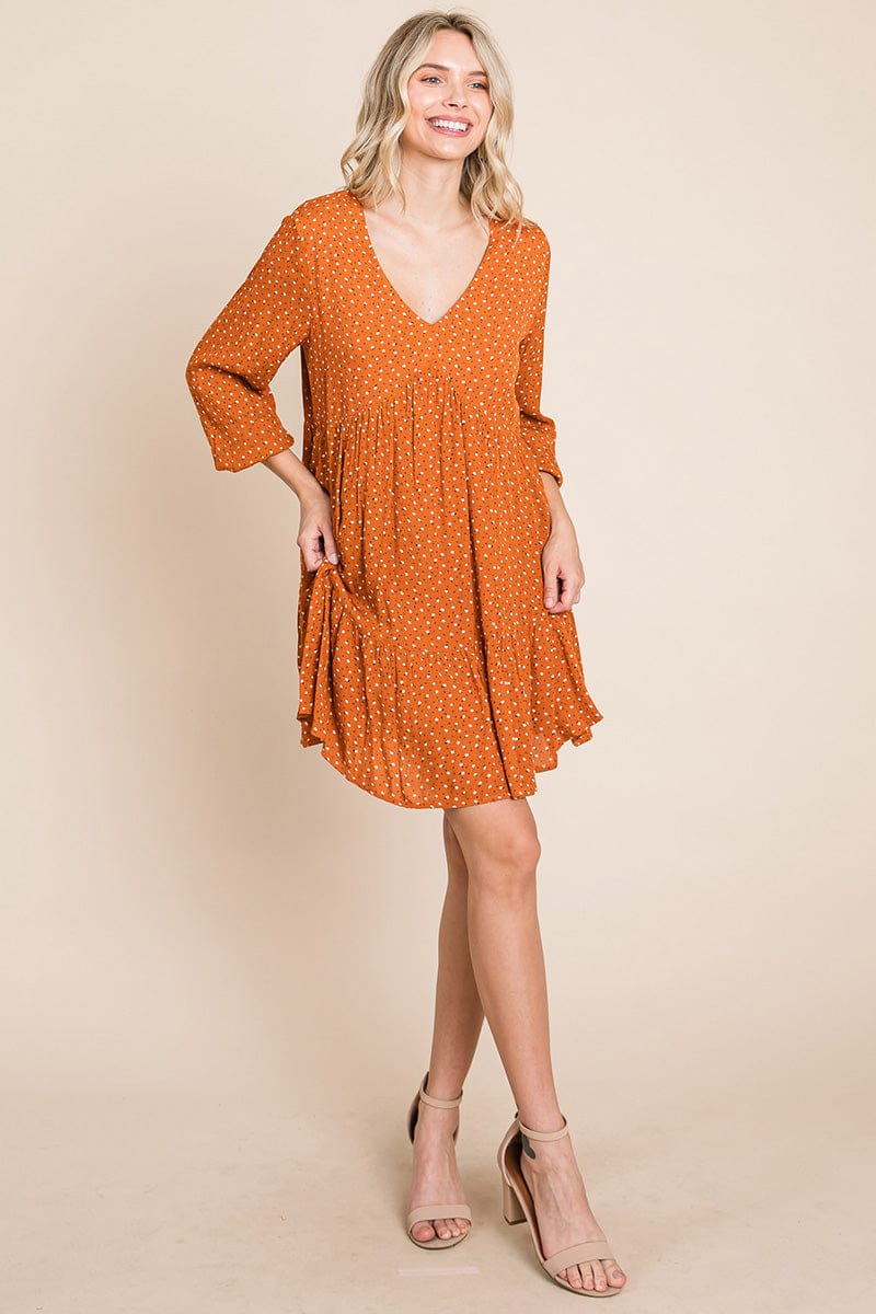 Floral Printed Long Sleeve Pleated Dress - Fortunate Lemon Shop