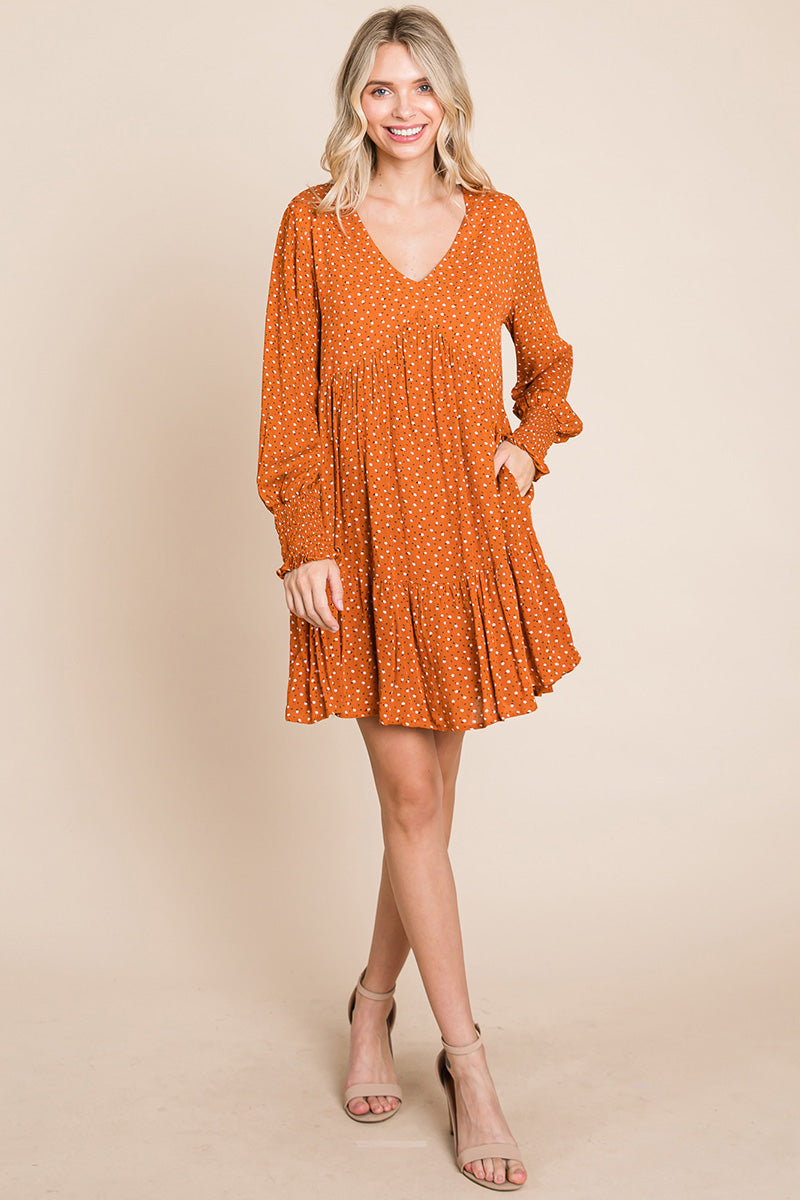 Floral Printed Long Sleeve Pleated Dress - Fortunate Lemon Shop