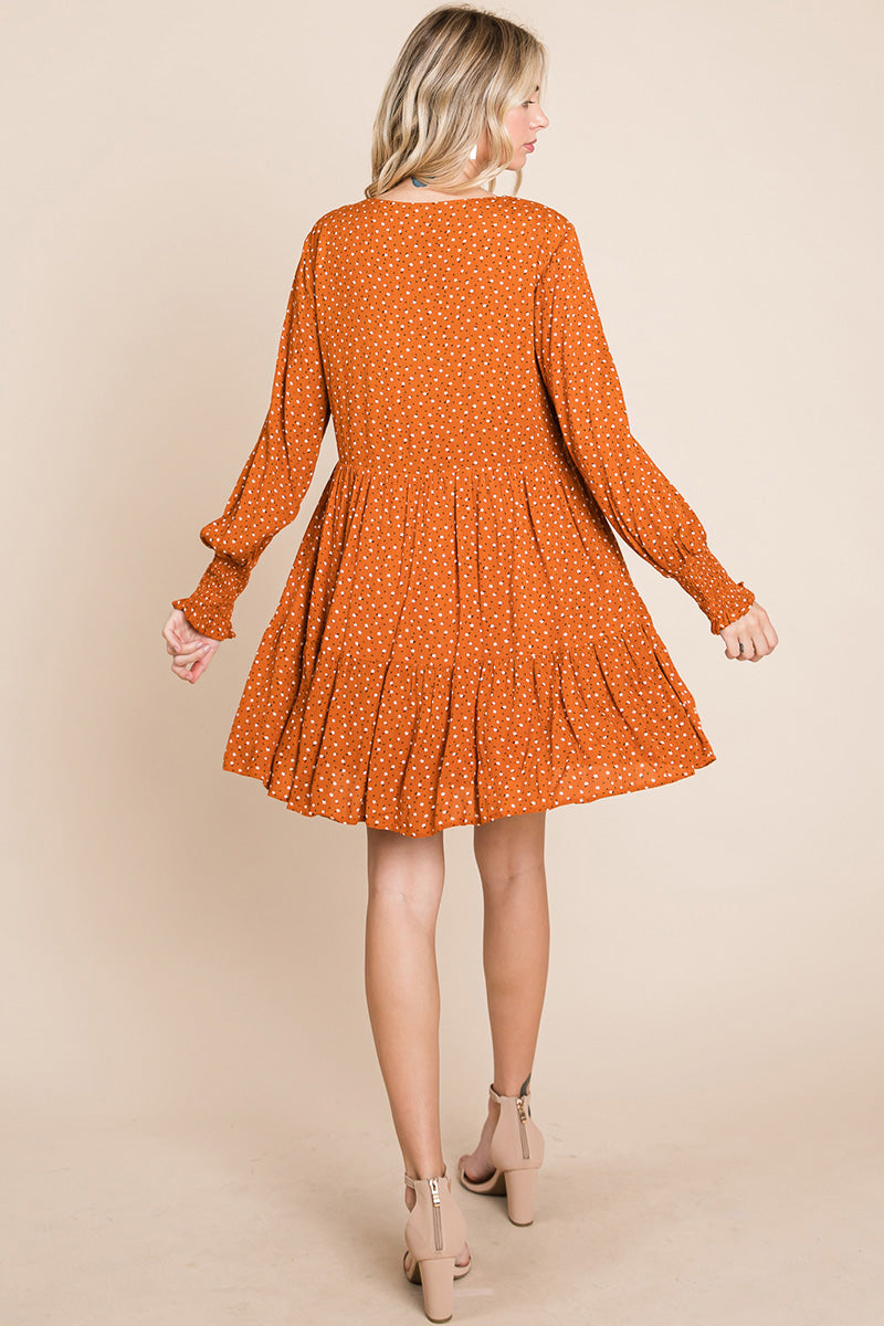 Floral Printed Long Sleeve Pleated Dress - Fortunate Lemon Shop