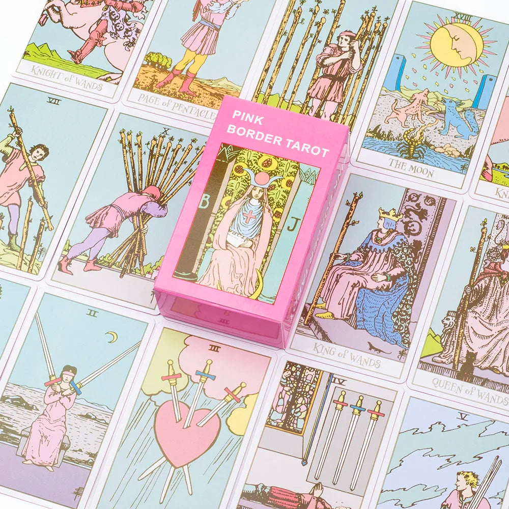 Pink Border Tarot Card Deck with Guidebook 78Pcs English Version