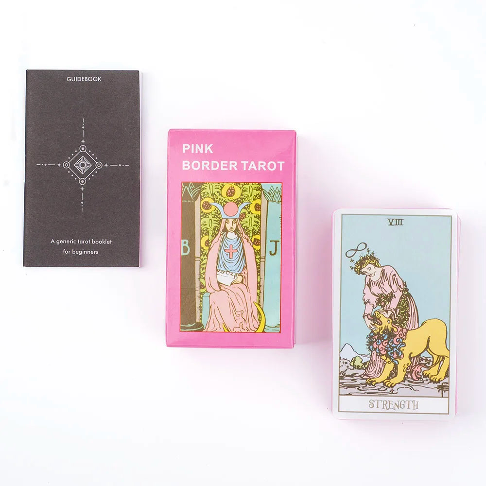 Pink Border Tarot Card Deck with Guidebook 78Pcs English Version