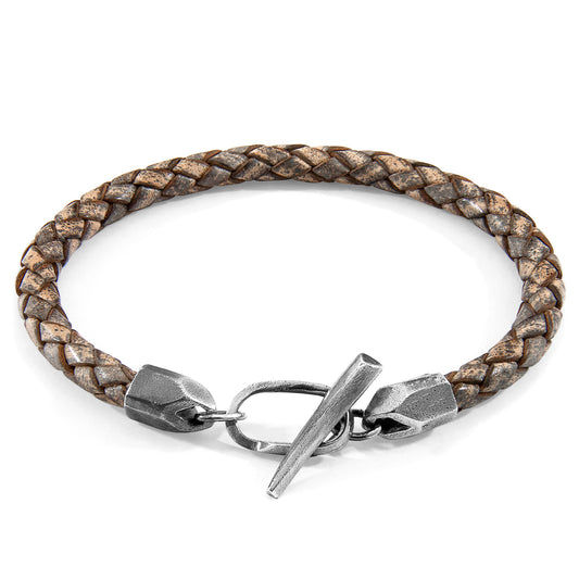 Taupe Grey Jura Silver and Braided Leather Bracelet - Fortunate Lemon Shop