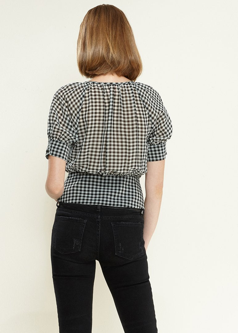 Chic Gingham Peplum Cropped Blouse in Black - Fortunate Lemon Shop