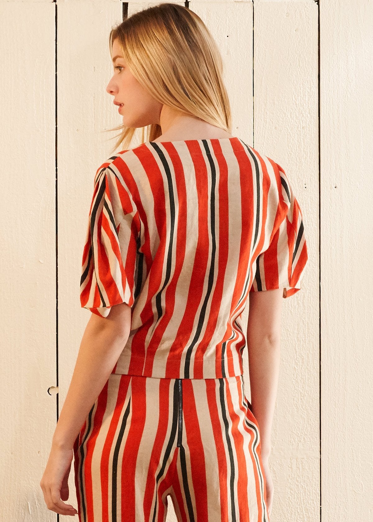 Puff Sleeve Wrap Blouse in Poppy Multi - Fortunate Lemon Shop