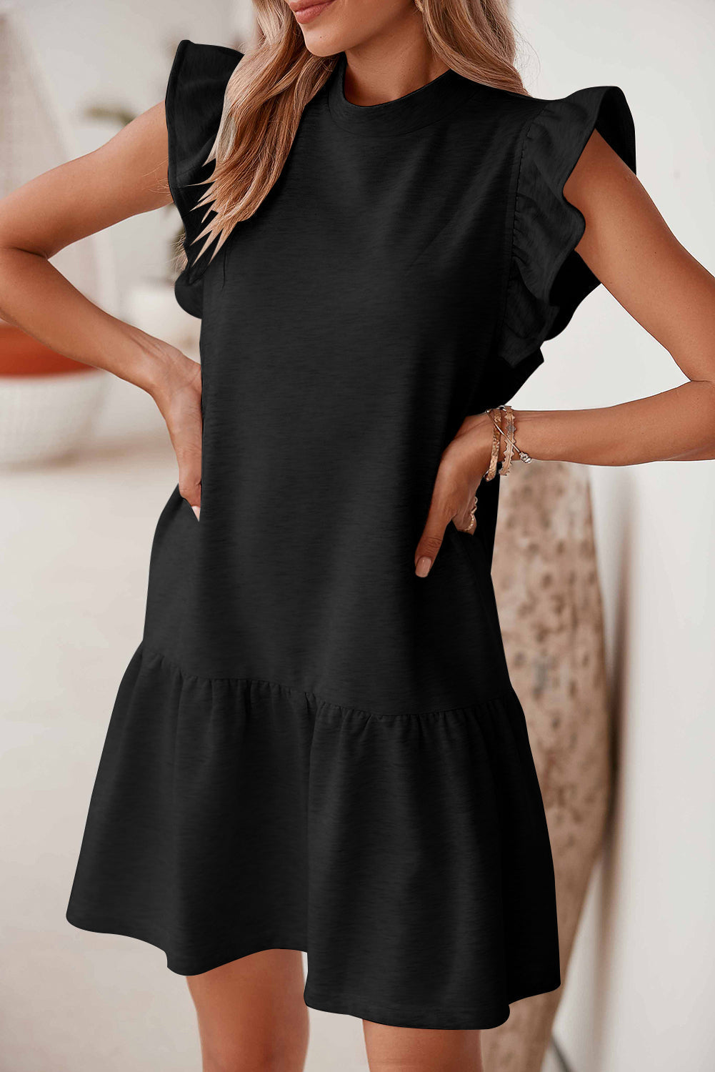 Baylor Flutter Sleeve Crew Neck Shift Dress - Fortunate Lemon Shop