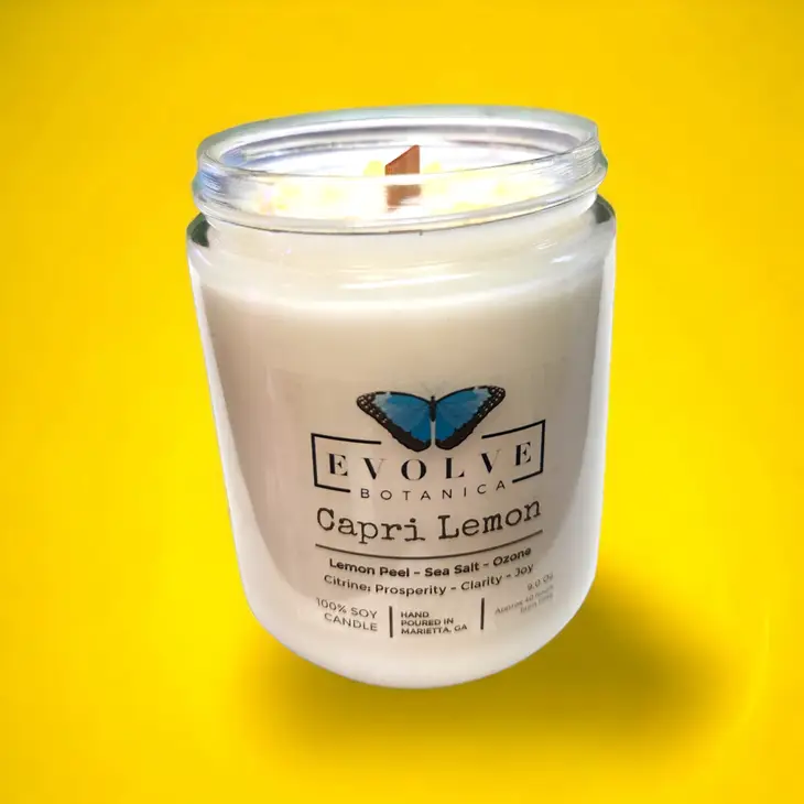 Wood Wick Gemstone Soy Candle - Capri Lemon (Citrine) - Fortunate Lemon Shop