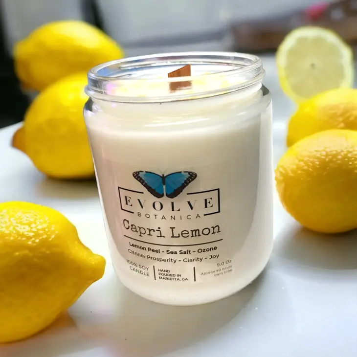 Wood Wick Gemstone Soy Candle - Capri Lemon (Citrine) - Fortunate Lemon Shop