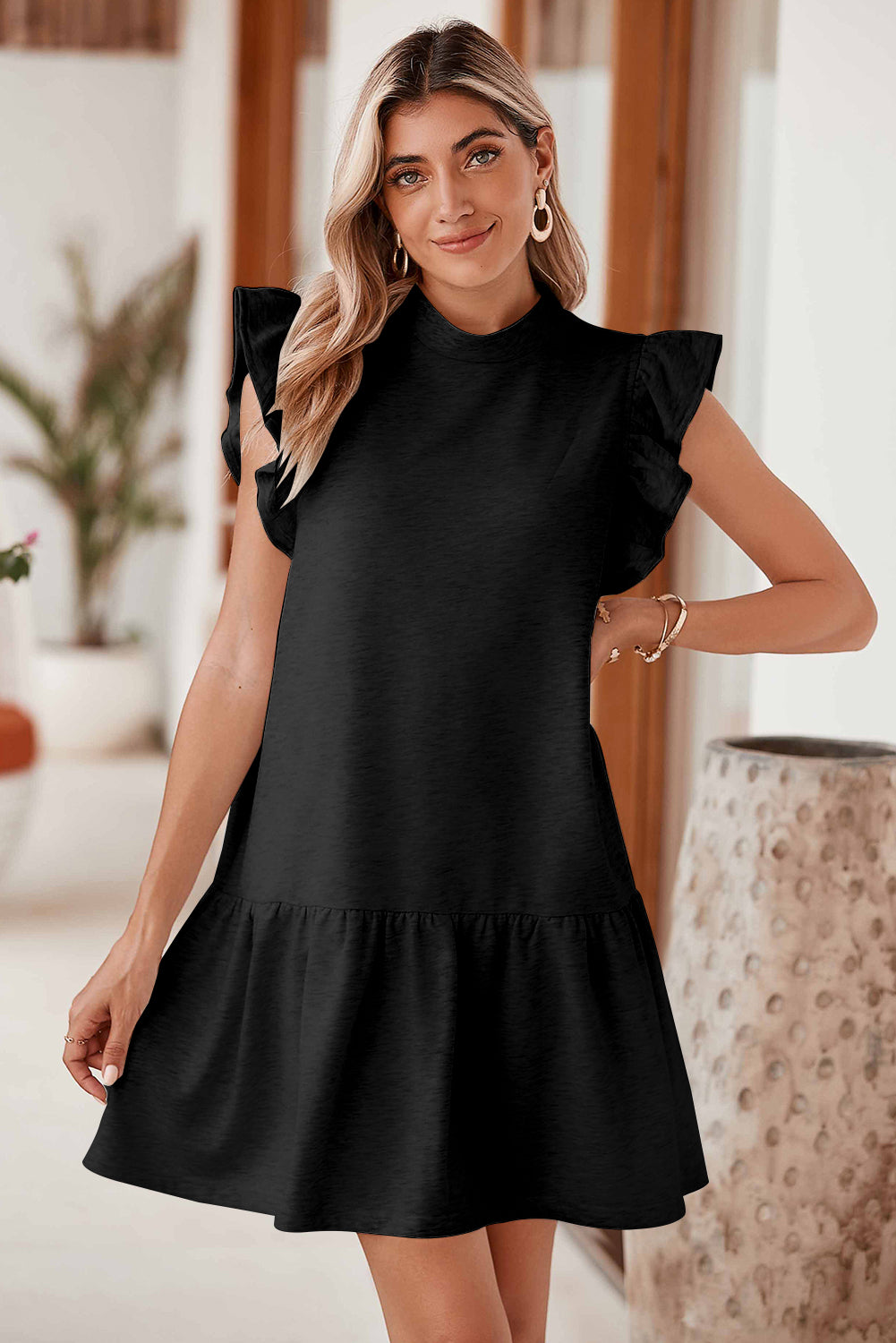 Baylor Flutter Sleeve Crew Neck Shift Dress - Fortunate Lemon Shop