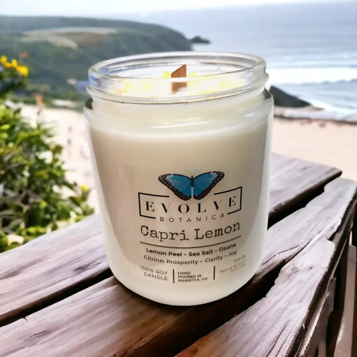 Wood Wick Gemstone Soy Candle - Capri Lemon (Citrine) - Fortunate Lemon Shop