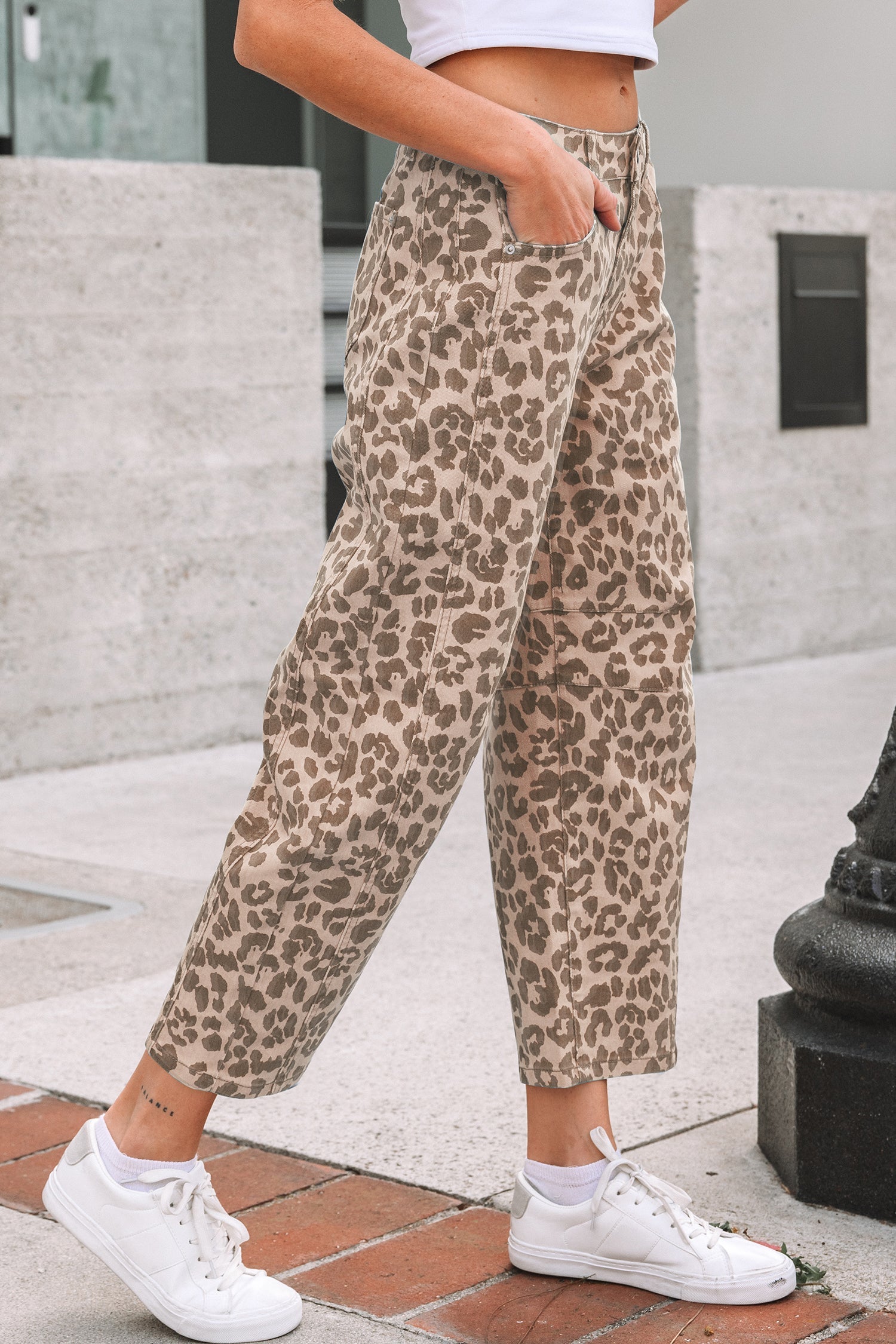 Leopard High Waist Straight Jeans - Fortunate Lemon Shop